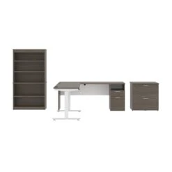 72" L-Shaped Adjustable 3-Piece Desk Set In Bark Gray And White 7 72" L-Shaped Adjustable 3-Piece Desk Set In Bark Gray And White -Home Decor Shop 4NBTHp06lof3ll6RZhDWVdcWD4S5zS54