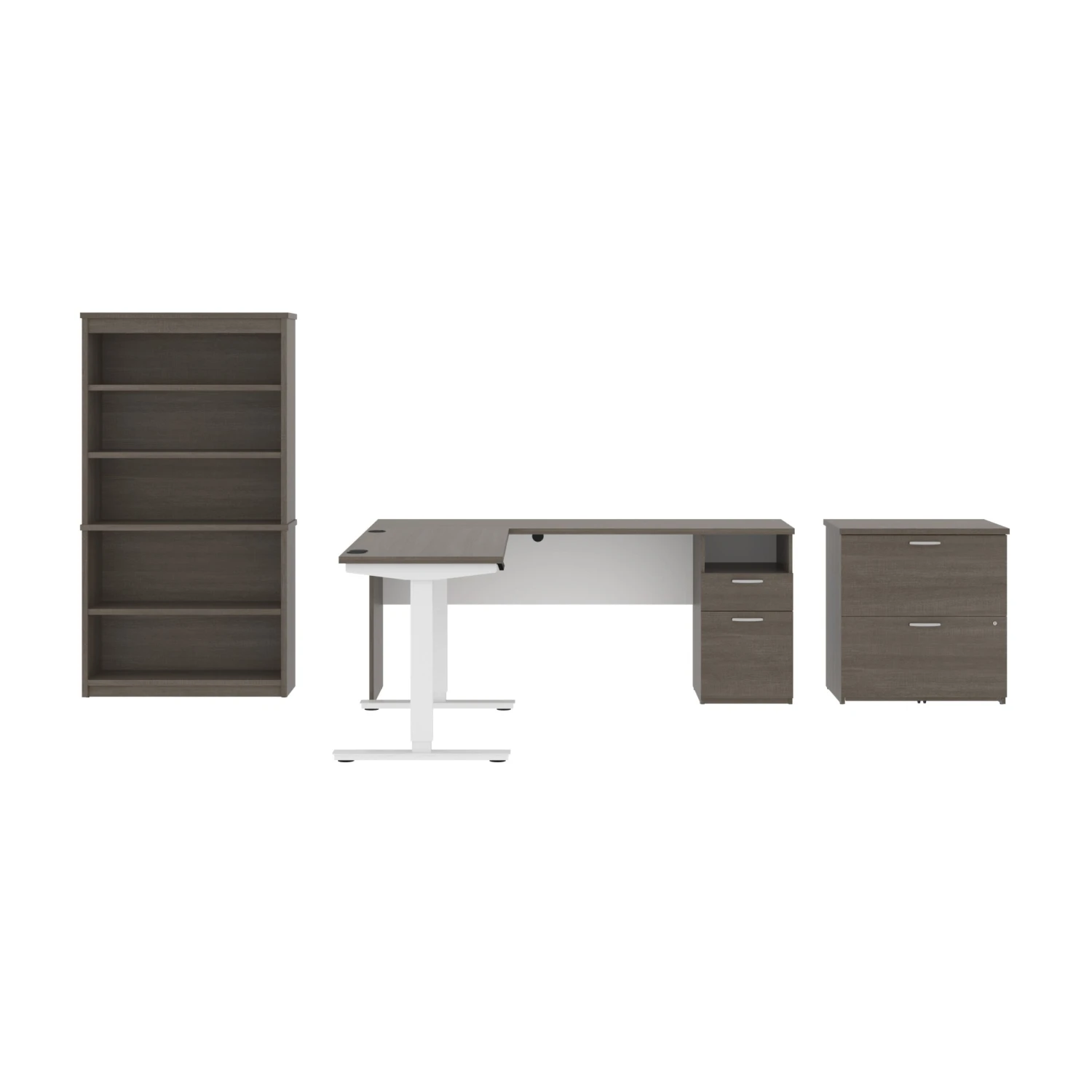 72" L-Shaped Adjustable 3-Piece Desk Set In Bark Gray And White 4 72" L-Shaped Adjustable 3-Piece Desk Set In Bark Gray And White - Image 4
