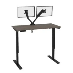 48" Adjustable Desk With Twin Monitor Support In Bark Gray & Black -Home Decor Shop 4z4r4egiD8dxjp2jeD66Y39vQChiVb0K