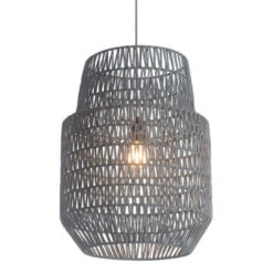 Gray Bell-Shaped Ceiling Light W/ Woven Shade