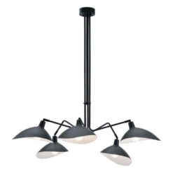 Adjustable Scoop-Style Hanging Ceiling Light In Black & White