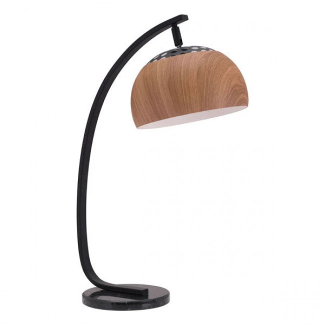 Curved Desk Lamp W/ Wooden-Style Shade 1 Curved Desk Lamp W/ Wooden-Style Shade