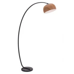 Curved Floor Lamp W/ Wooden-Style Shade