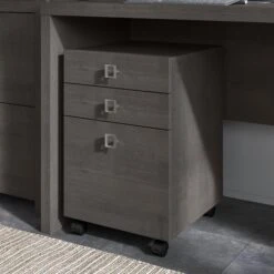 16" Modern Mobile 3-Drawer File Cabinet In Charcoal Maple