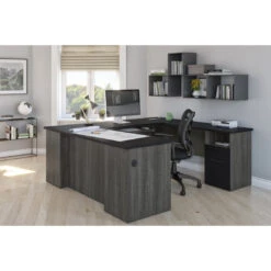 Bark Gray & Black Modern U-shaped Desk