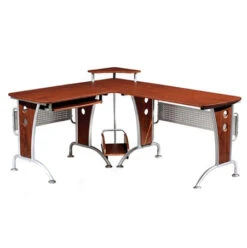 Modern Mahogany L-Shaped Desk With CPU Stand