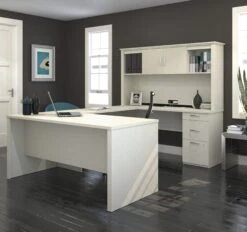 White Chocolate Premium Modern U-shaped Desk With Hutch