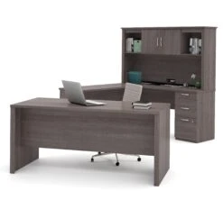 Bark Gray Premium Modern U-shaped Desk With Hutch 12 Bark Gray Premium Modern U-shaped Desk With Hutch -Home Decor Shop 5ctU6l1hPsC49wAKm554ns4AO659zJ