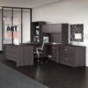 Storm Gray U-shaped Desk With Hutch & Included Lateral File, Mobile File, & Bookcase
