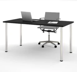 Modern Premium 60" Office Desk With Black Top & Silver Legs
