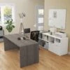 Modern U-Shaped Desk With Integrated Storage In Bark Gray & White