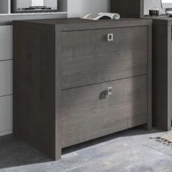 32" Modern Lateral File Cabinet In Charcoal Maple
