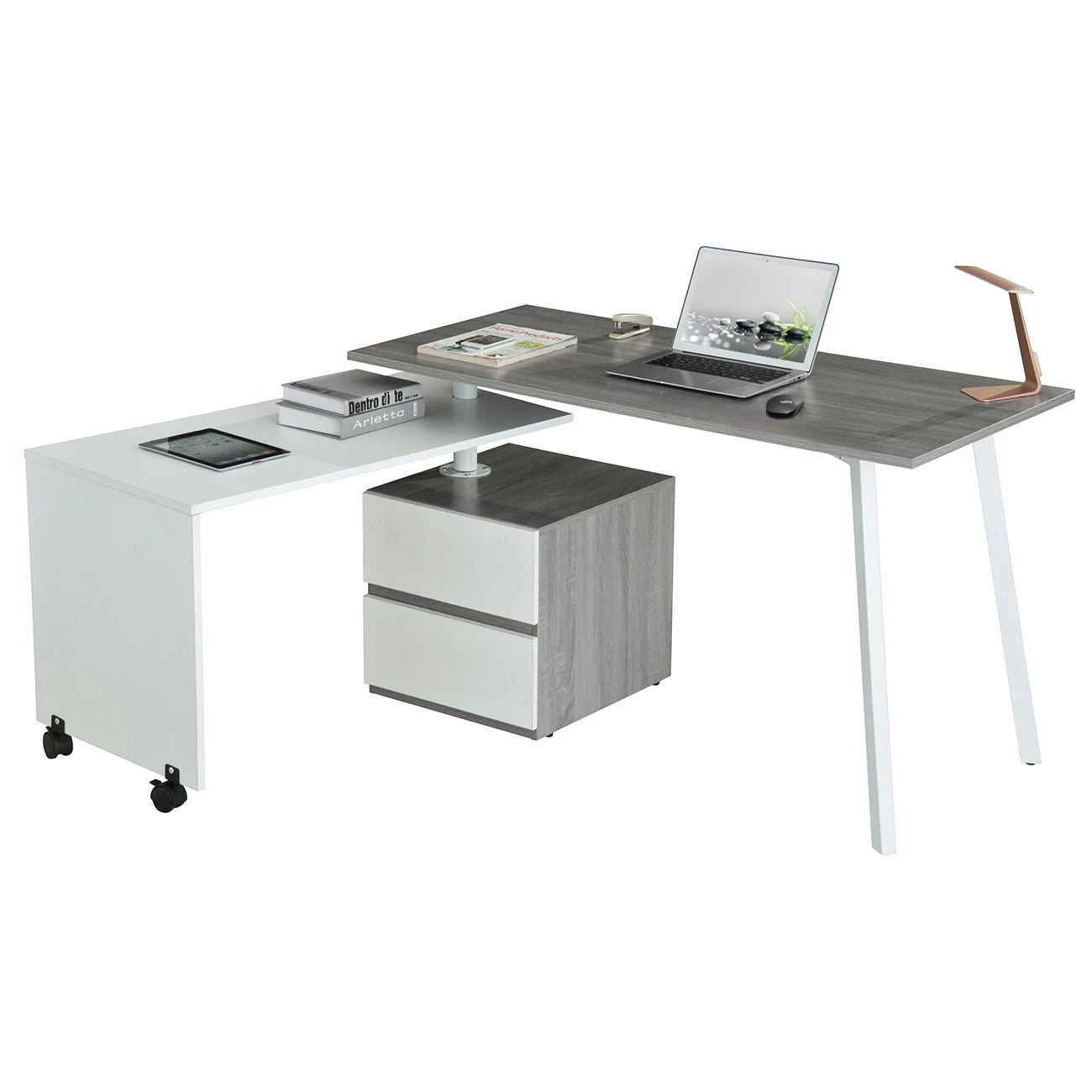 58" L-Shaped Transforming Desk In Gray & White 2 58" L-Shaped Transforming Desk In Gray & White - Image 2