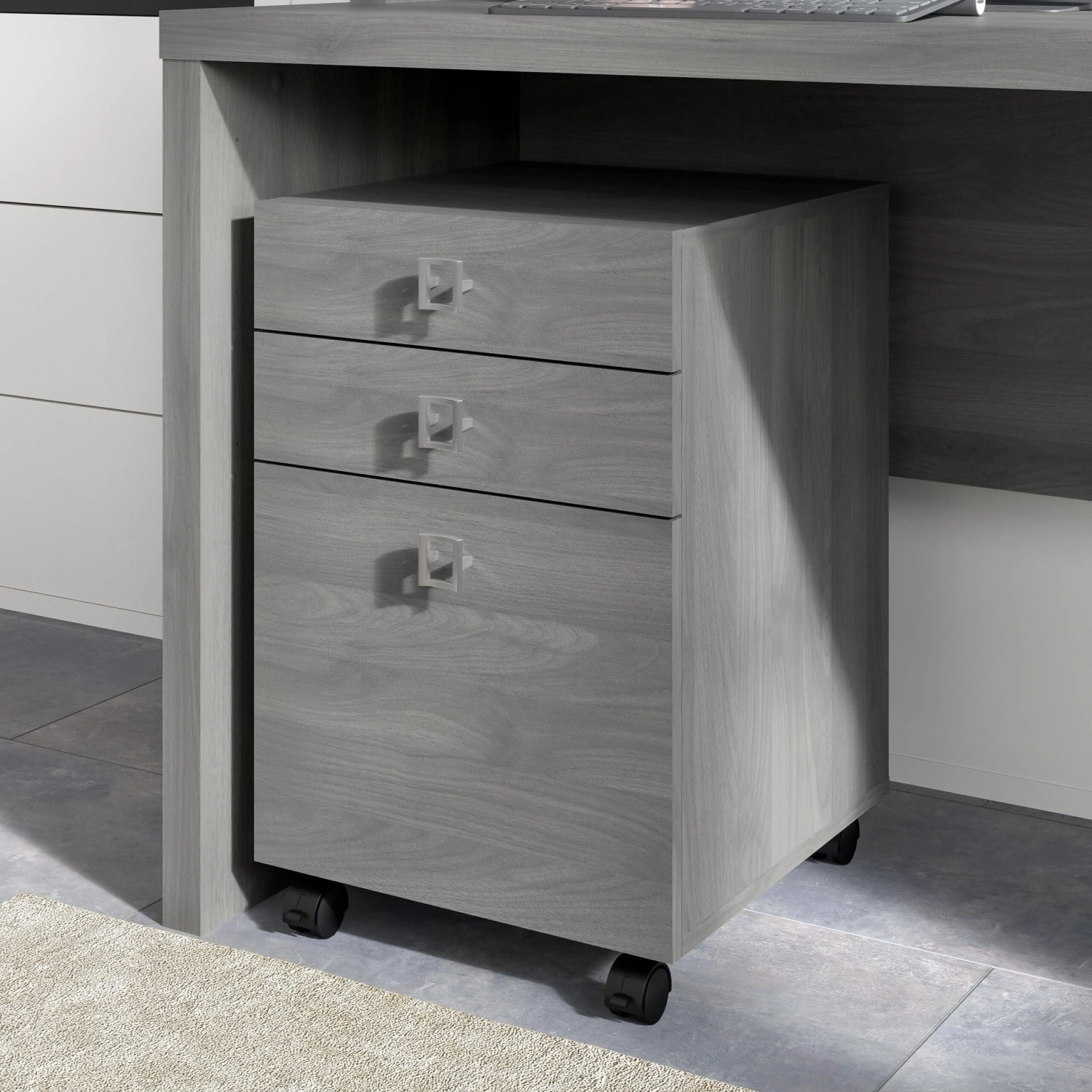 16" Mobile 3-Drawer File Cabinet In Modern Gray Finish 2 16" Mobile 3-Drawer File Cabinet In Modern Gray Finish - Image 2