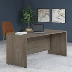 72" Bow-Front Office Desk With Privacy Panel In Modern Hickory