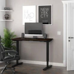 48" Office Desk In Dark Chocolate With Electric Height Adjustment From 28 - 45"