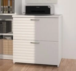 28" White Locking File Cabinet With Dainty Hardware