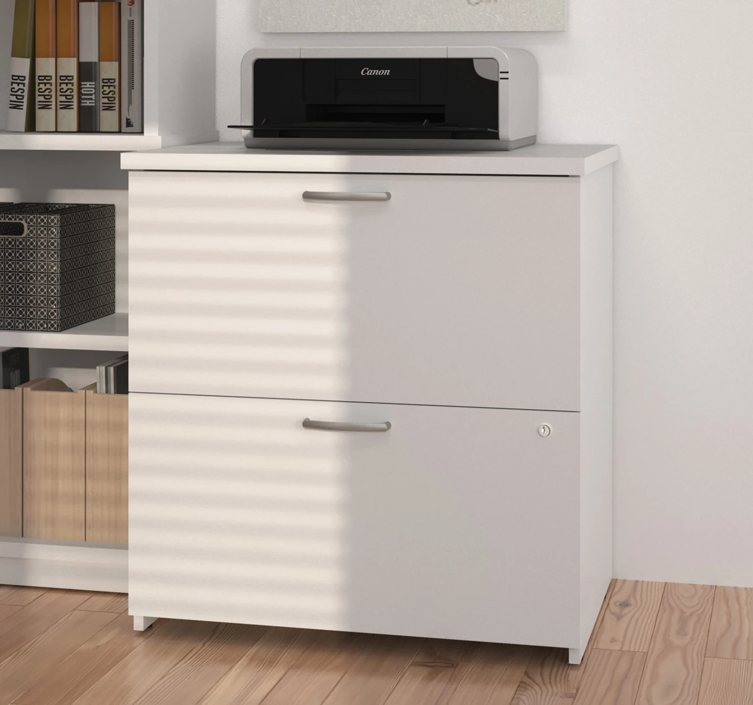 28" White Locking File Cabinet With Dainty Hardware 1 28" White Locking File Cabinet With Dainty Hardware