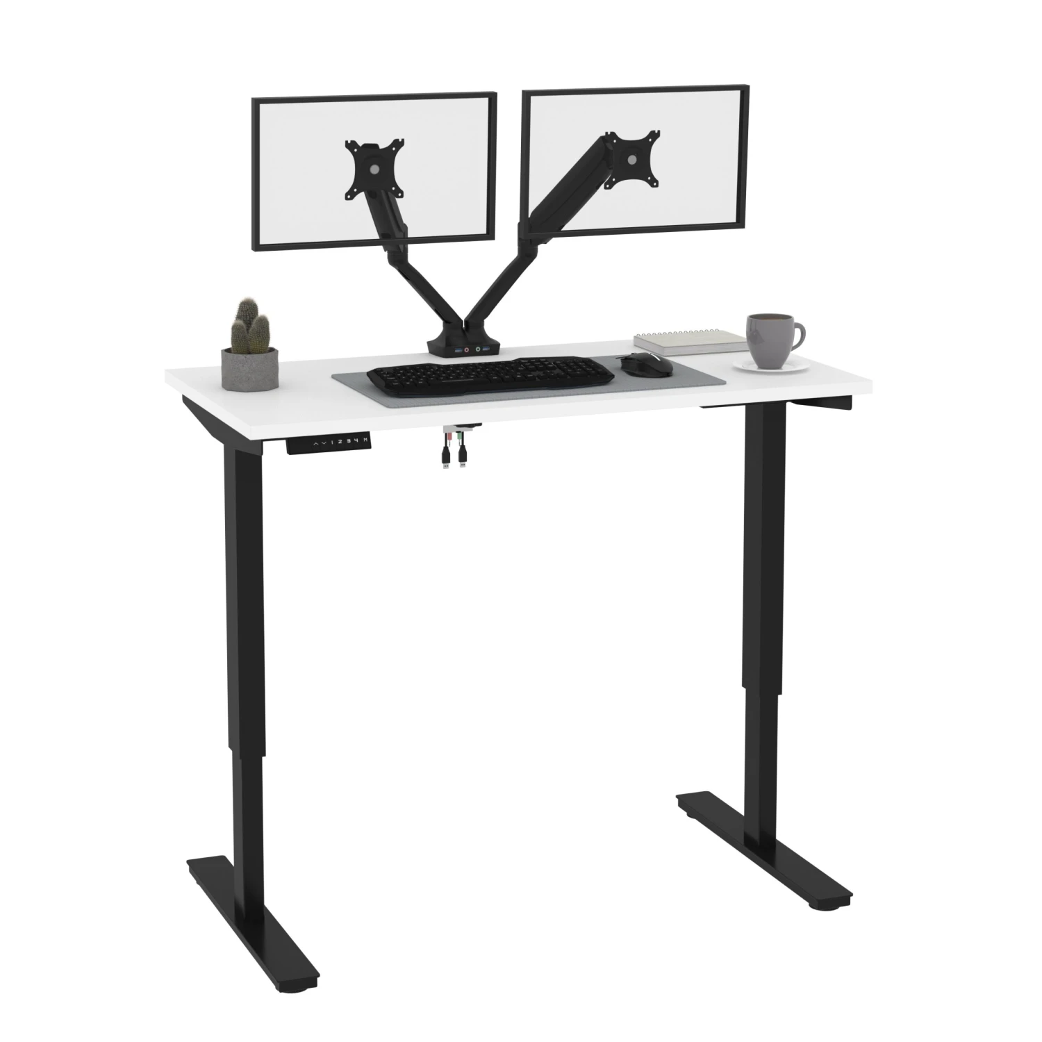 48" Adjustable Desk With Twin Monitor Support In White & Black 2 48" Adjustable Desk With Twin Monitor Support In White & Black - Image 2