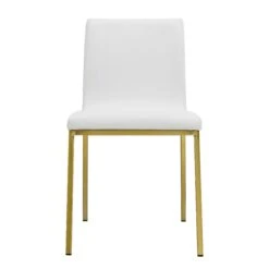 White Leather Guest Chair With Brushed Gold Stainless Legs (Set Of Two)