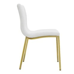 White Leather Guest Chair With Brushed Gold Stainless Legs (Set Of Two) -Home Decor Shop 80960WHTMBG 03