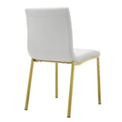 White Leather Guest Chair With Brushed Gold Stainless Legs (Set Of Two) -Home Decor Shop 80960WHTMBG 04