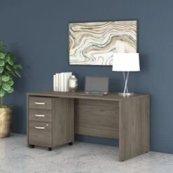 Modern Hickory 60" Rugged Executive Desk With Mobile Pedestal