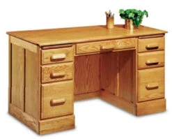 54" Handcrafted Solid Oak Double Pedestal Executive Desk With Finish Options