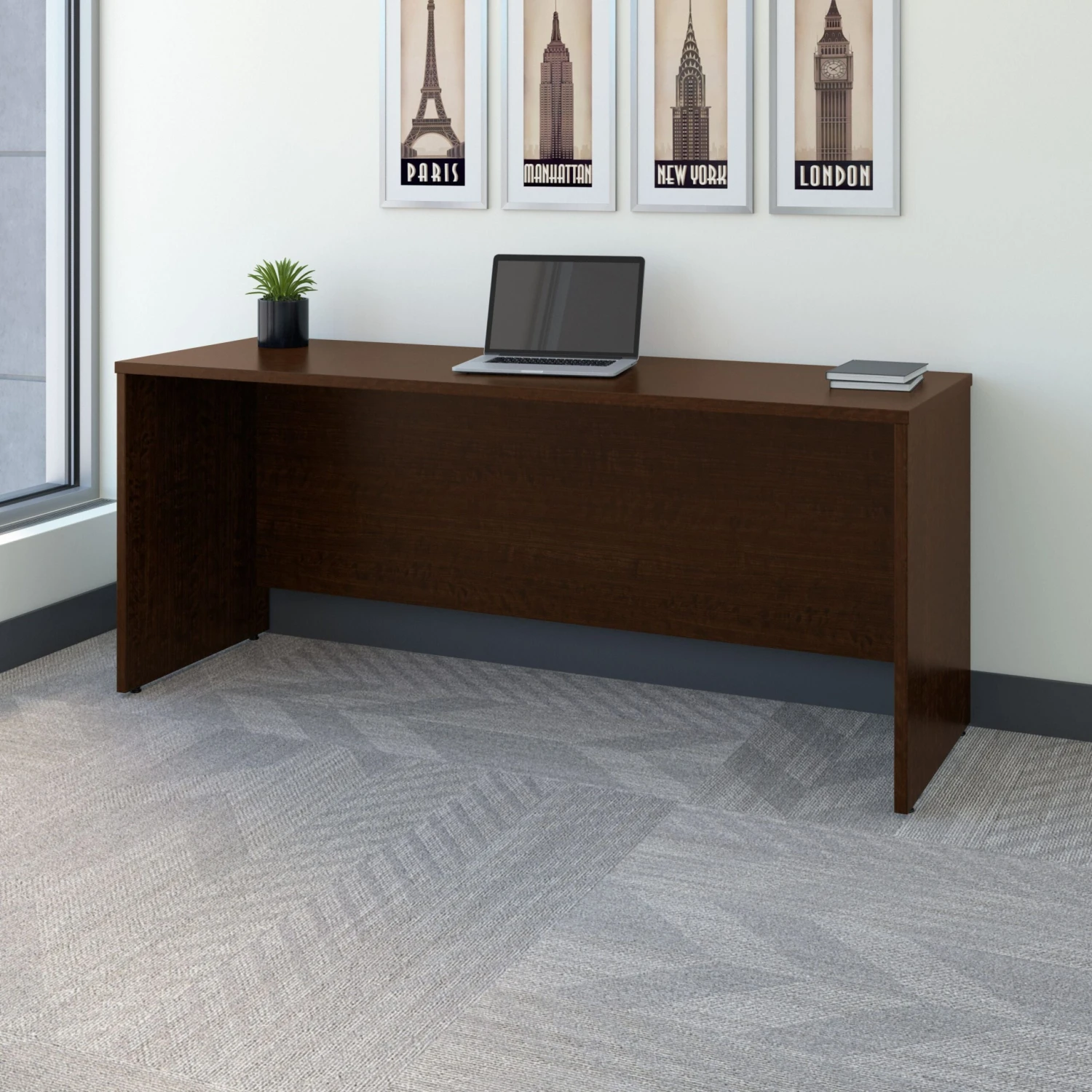 72" Minimalistic Office Desk In Mocha Cherry 1 72" Minimalistic Office Desk In Mocha Cherry
