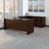 72" Bow-Front U-Shaped Desk With Two Mobile Pedestals In Mocha Cherry