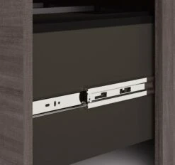 Modern Bark Gray L-shaped Desk And Hutch With Frosted Glass Doors -Home Decor Shop 88630 47 closeup coulisse