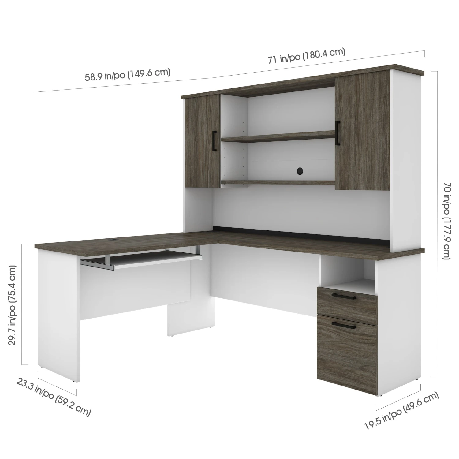 White & Walnut Gray Modern L-shaped Desk With Hutch 5 White & Walnut Gray Modern L-shaped Desk With Hutch - Image 5