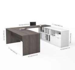 Modern U-Shaped Desk With Integrated Storage In Bark Gray & White -Home Decor Shop 8cLRPVxBI60Dgy8Wya5WCkYTUk3K0H