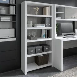 32" Premium Modern Bookcase In Pure White/Modern Gray