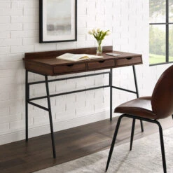 Walker Edison 42' Dark Walnut 3-Drawer Desk With Angled Front