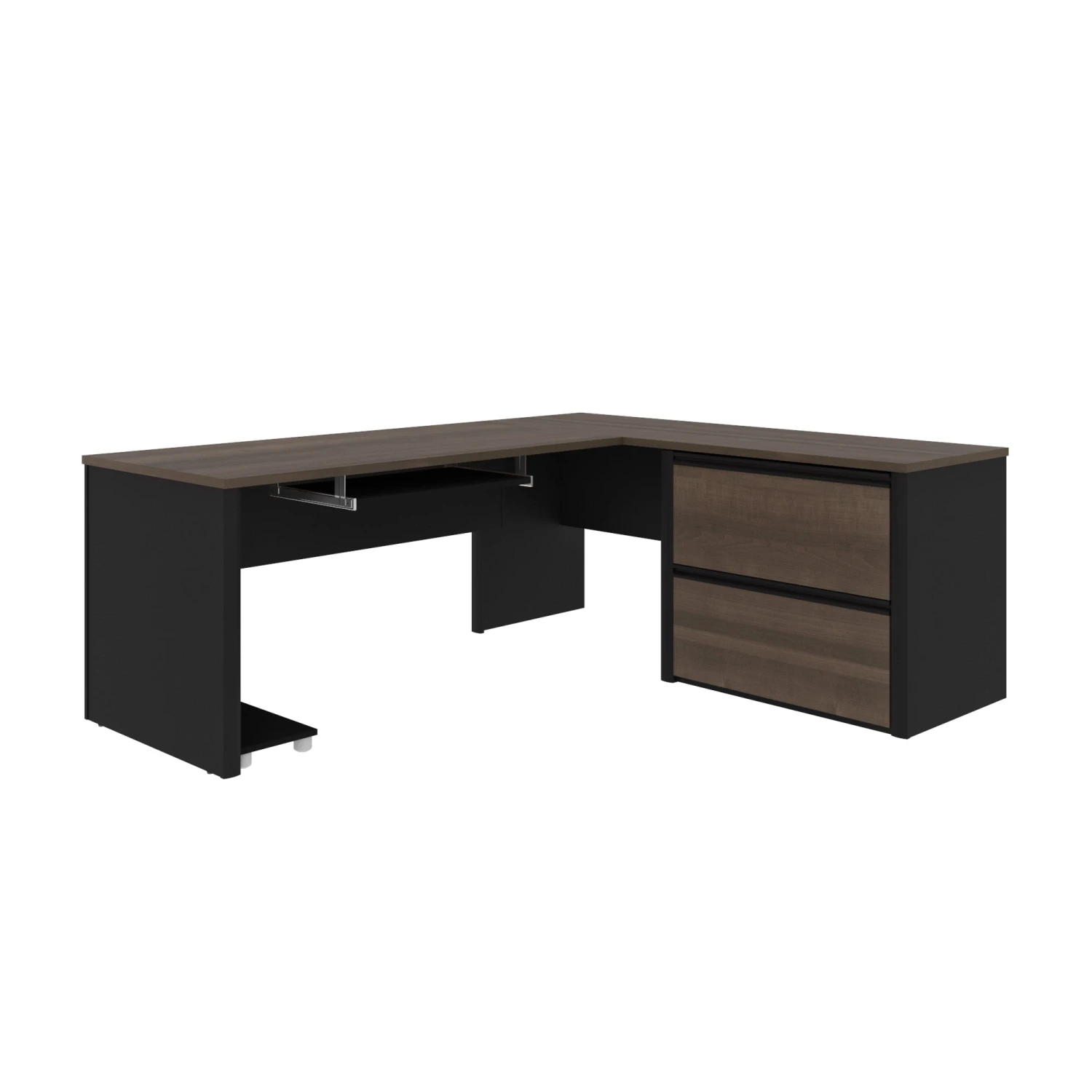 71" X 83" L-Shaped Desk With Oversized File Drawers In Antigua And Black 3 71" X 83" L-Shaped Desk With Oversized File Drawers In Antigua And Black - Image 3