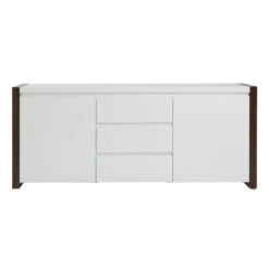 Clean White Stylish Storage Credenza Framed In Dark Walnut