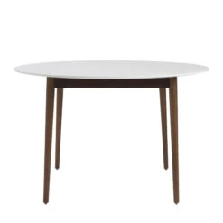 Round White Matte Meeting Table W/ Solid Ash Wood Legs