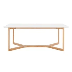 Scandinavian 79" Office Desk With Matte White Lacquer Top & Beech Wood Base