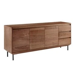 63" Walnut Credenza With Cabinets & Drawers