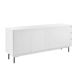 63" White Credenza With 3 Cabinets & 3 Drawers