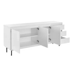 63" White Credenza With 3 Cabinets & 3 Drawers -Home Decor Shop 90690WHT KIT 03