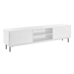 79" White Credenza With 2 Cabinets & Open Shelves