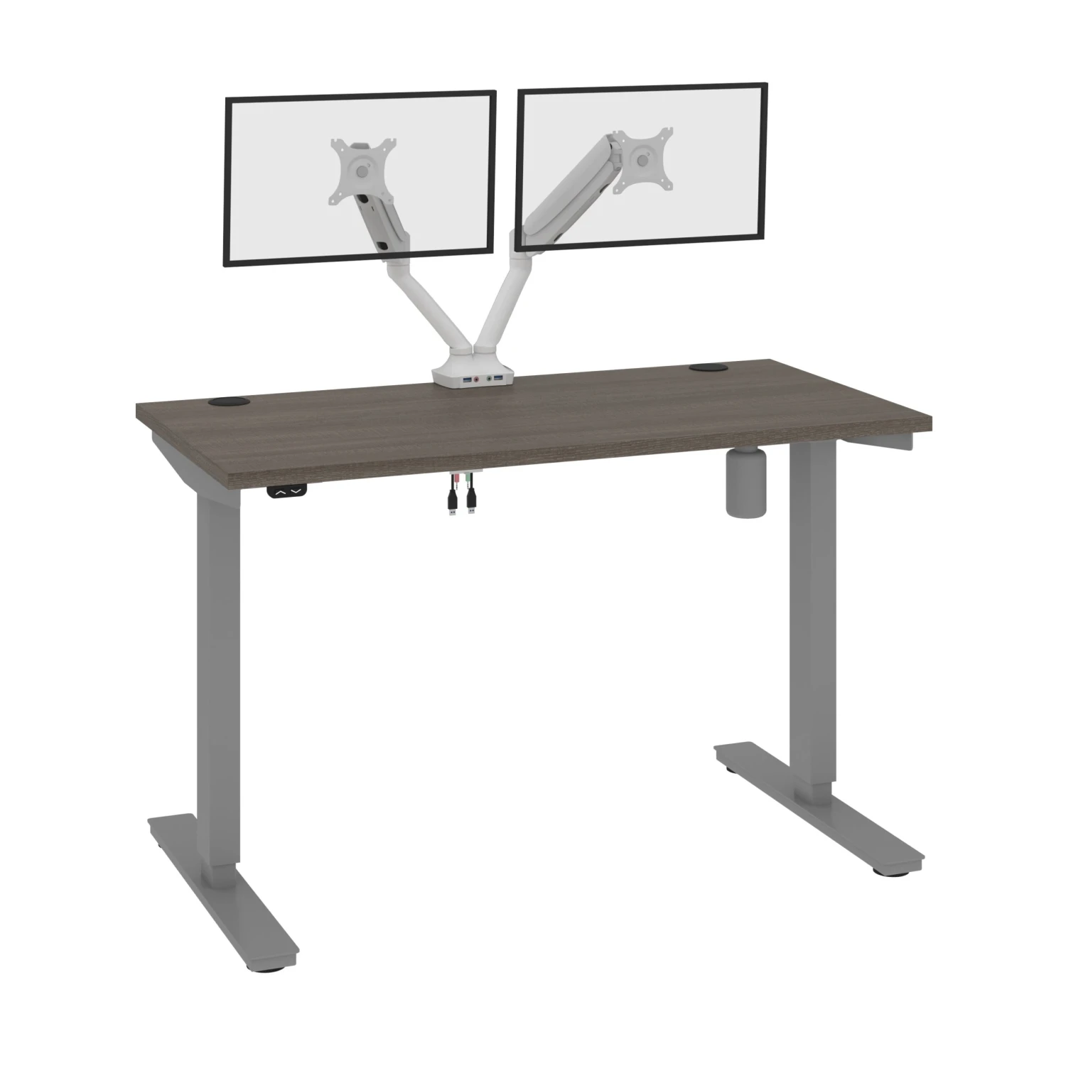 48" Twin Monitor Adjustable Desk In Bark Gray/Light Gray 3 48" Twin Monitor Adjustable Desk In Bark Gray/Light Gray - Image 3