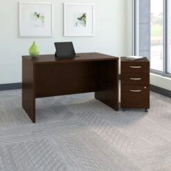 Premium 48" Office Desk With 3-Drawer Mobile Pedestal In Mocha Cherry