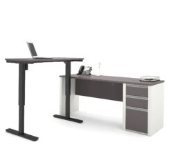 71" Slate & Sandstone Single Pedestal Desk & 48" Standing Desk