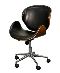 Black Leatherette And Walnut Wheeled Office Chair