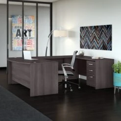 Storm Gray Modern U-shaped Desk With Mobile Pedestal