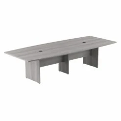 120" Boat Shaped Conference Table With Wood Base In Platinum Gray
