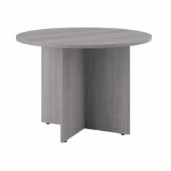 42" Round Conference Table With Wood Base In Platinum Gray